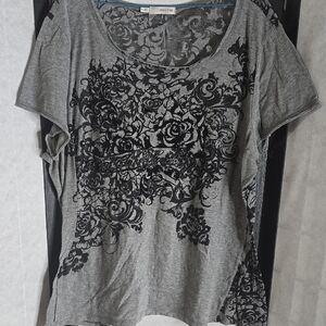 Gray and Black Floral Women's Top